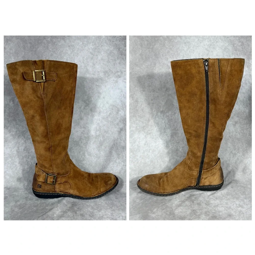 Born Joly Tall Suede Riding Boots Buckle Chestnut Brown Wms 10 Equestrian Boho